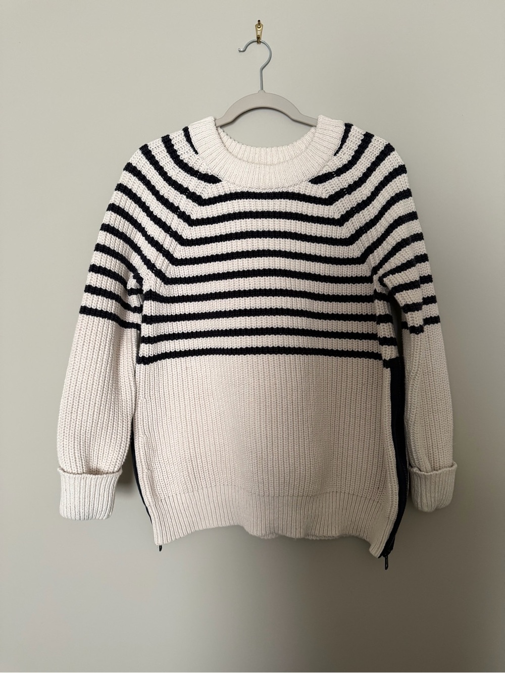 Kate Spade New York Striped Side-Zip Cotton Sweater Bow Back Medium